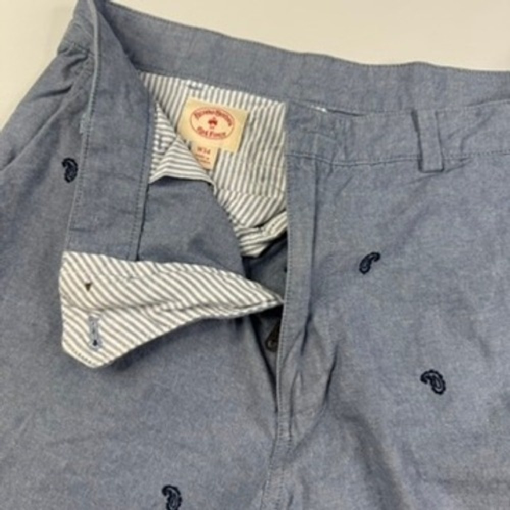 Brooks Brothers Red Fleece Shorts Mens 34 Blue Paisley Embroidered Chambray
